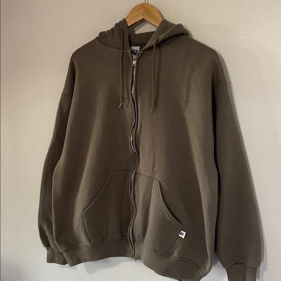 Vintage Y2K Russell Athletic Dri Power Zip Up Hoodie / Large / Army Green - Picture 2 of 9